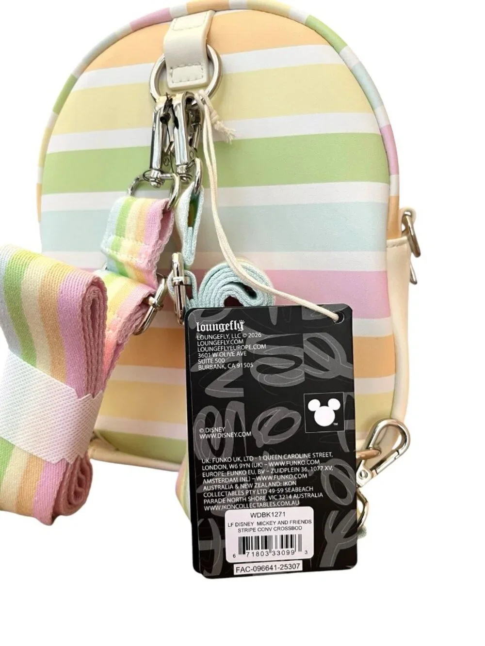 Loungefly Disney Mickey & Friends Rainbow Stripe Convertible Mini Backpack NWT